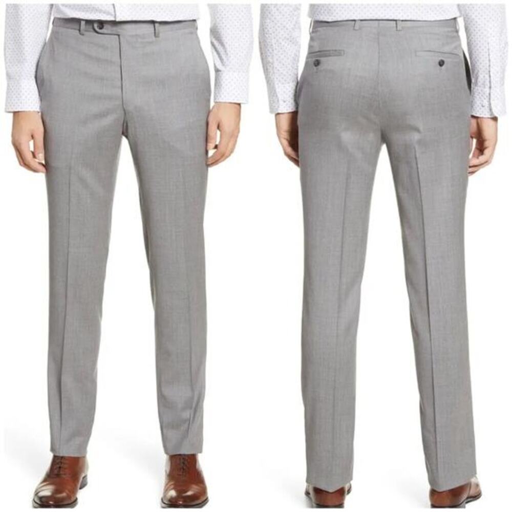 Peter Millar Harker Flat Front Solid Stretch Wool Dress Pants Unhemmed 44R NWT